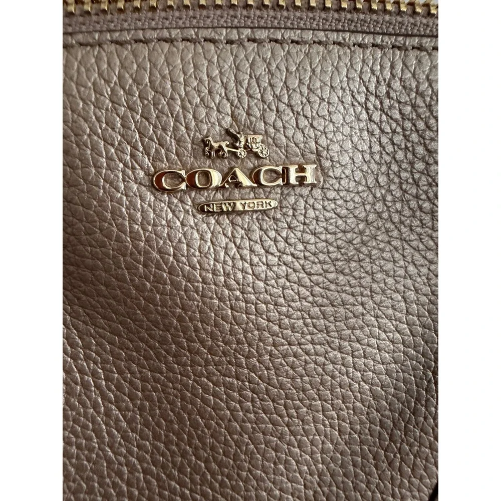 Coach Kelsey Metallic Taupe Pebble Leather Satchel Crossbody Bag F22316